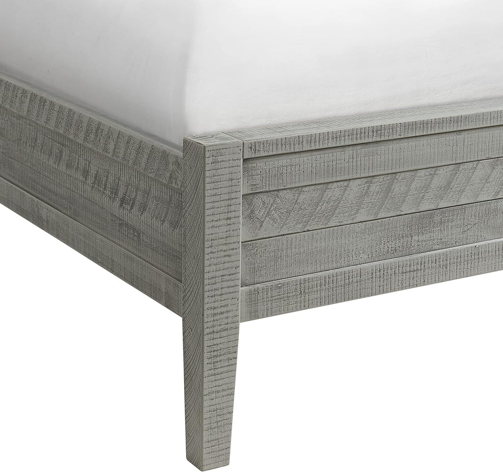 Arden Queen Size Panel Bed Frame – Solid Brazilian Pine Wood with High 50' Headboard, Low 18' Footboard, 8' Underbed Clearance – Modern Contemporary Bedroom by Alaterre Furniture (Driftwood Gray)