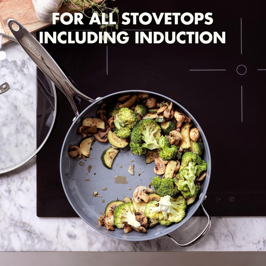 GreenPan Valencia Pro Hard Anodized Healthy Ceramic Nonstick 4.5QT Saute Pan Jumbo Cooker with Lid, PFAS-Free, Induction, Dishwasher Safe, Oven Safe, Gray