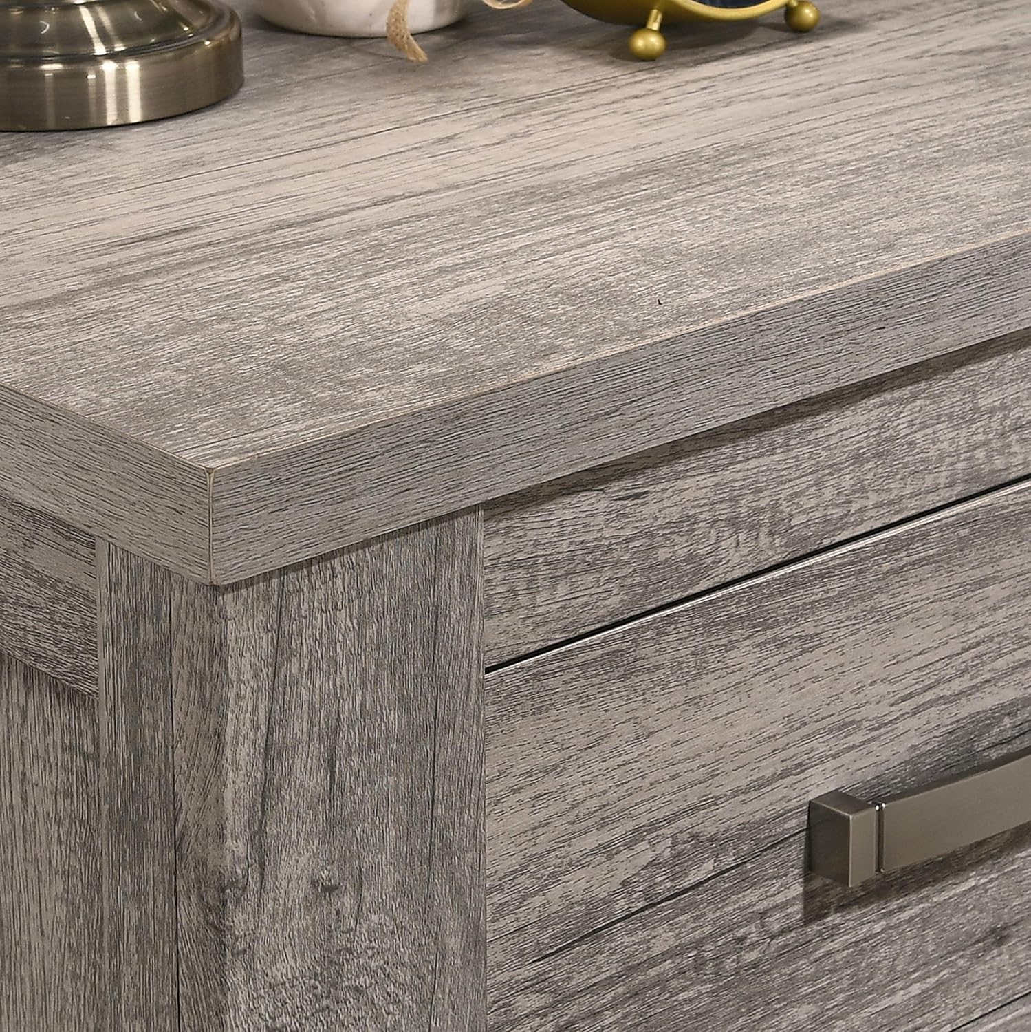 Floren Contemporary Weathered Gray Wood Bedroom Set, King Panel Bed, Dresser, Mirror, Nightstand, Chest