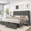 LARMACE Bed Frame Queen Size with Storage Drawers and Wingback Headboard, Linen Upholstered Platform Bed Frame with Wooden Slats, Easy Assembly, Light Grey