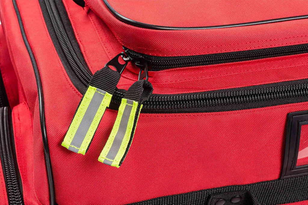 Scherber Fully Stocked First Responder Ultimate Professional EMT/EMS Trauma Kit | HSA/FSA Approved | w/10+ Compartments, Zippered Pockets, Dividers, Oxygen Access & 260+ First Aid Supplies (Red)