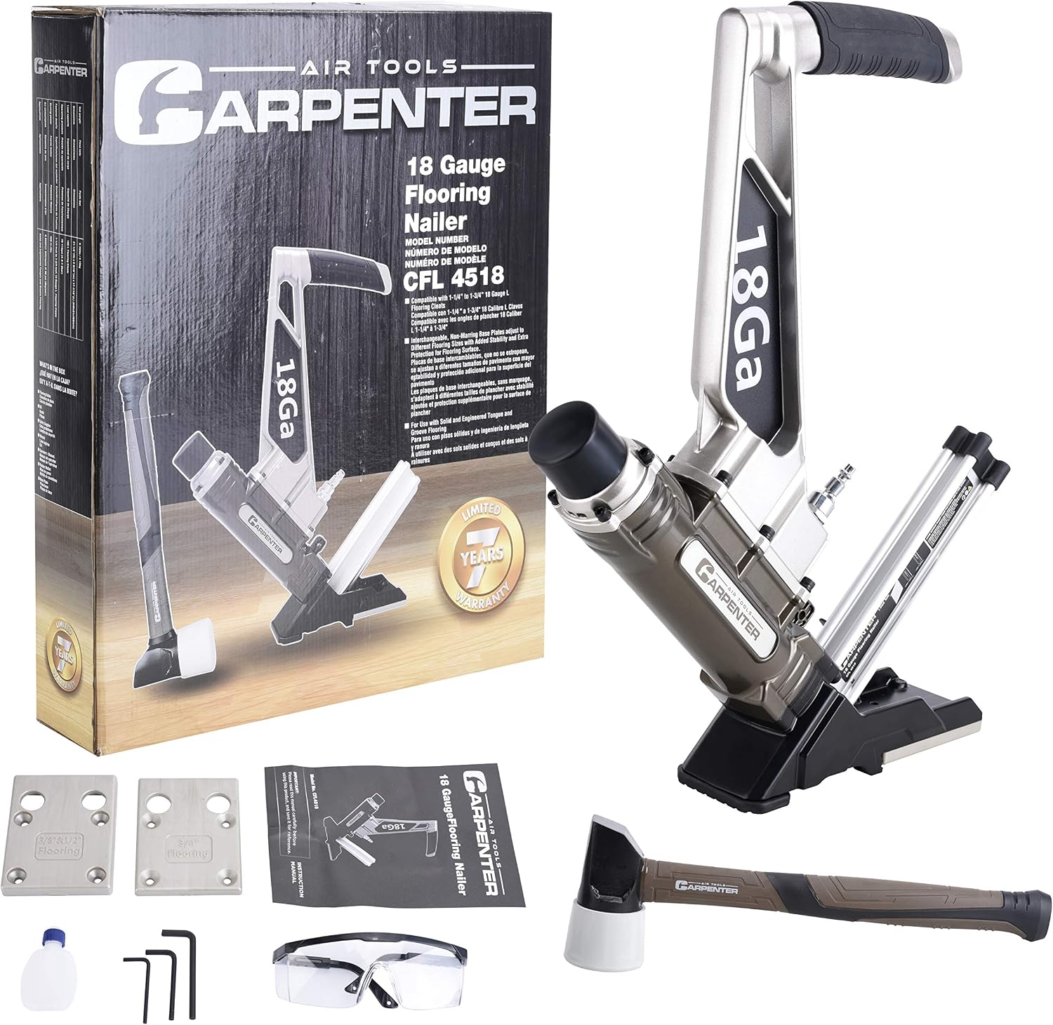 Carpenter Tools CFL4518-18 Gauge L Cleat Flooring Nailer with Mallet and CF50 18 Gauge Brad Nailer