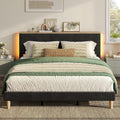 Bestier King Bed Frame with Adjustable Headboard & LED Lighting, Corduroy Upholstered Platform Bed Frame with Storage Shelf, Solid Wood Slats, No Box Spring Needed, Never Squeak, Easy Assembly, Black