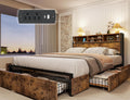 EnHomee Full Size Bed Frame with 6 Storage Drawers, Headboard & Charging Station, Noise-Free Metal Platform Bed, No Box Spring Needed,Vintage Brown