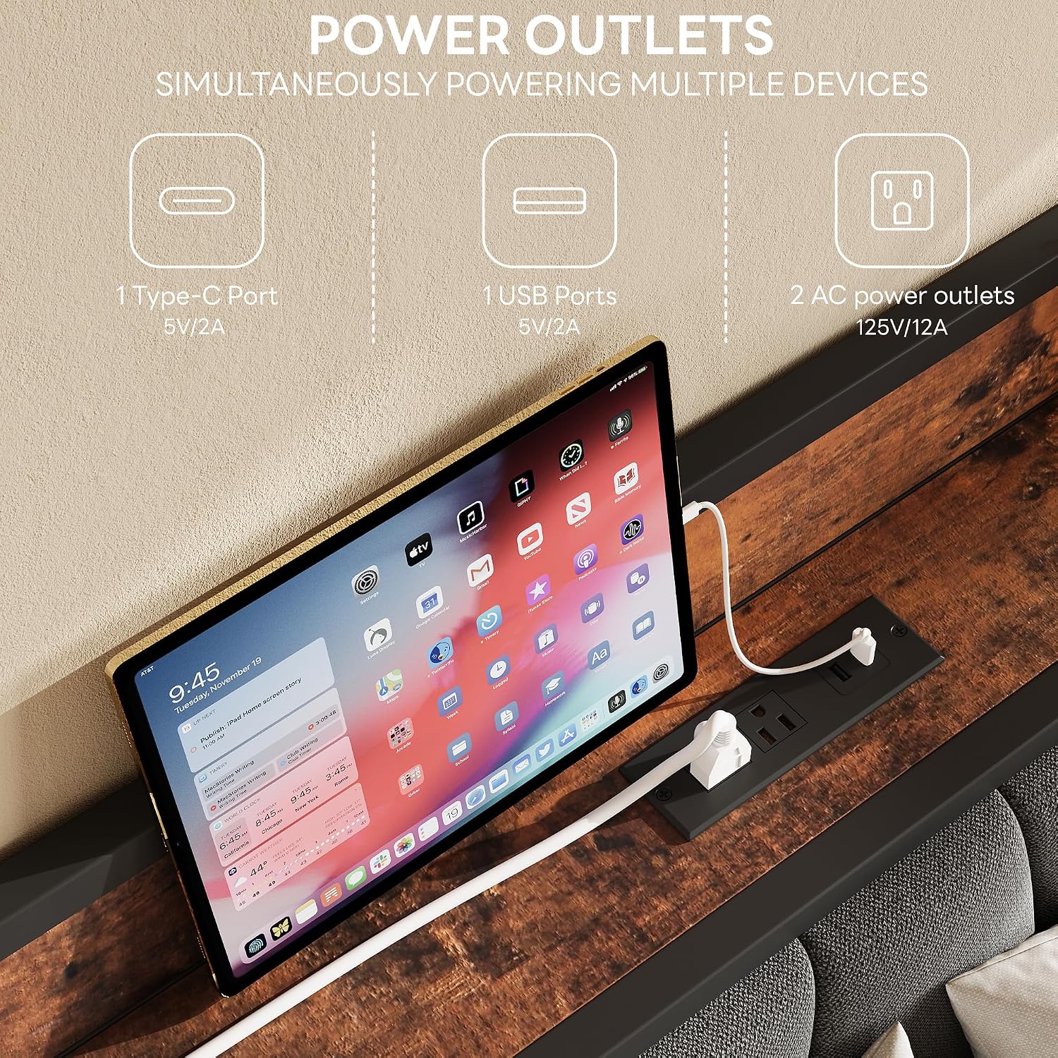 LIKIMIO Full Bed Frame, Storage Headboard with Charging Station, Solid and Stable, Noise Free, No Box Spring Needed, Easy Assembly