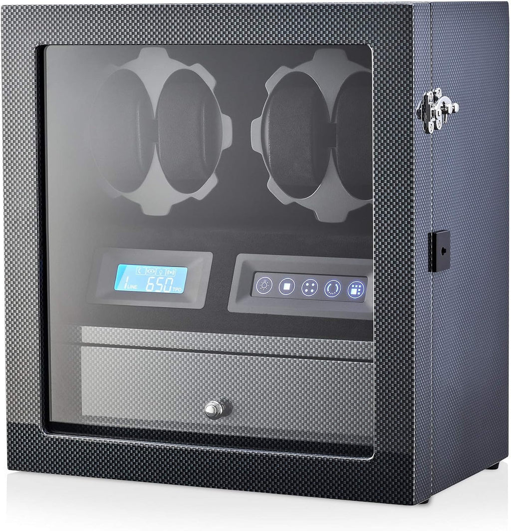 4 Watch Winder with 5 Watch Storage Space, LCD Display, Touch Control and Interior Light