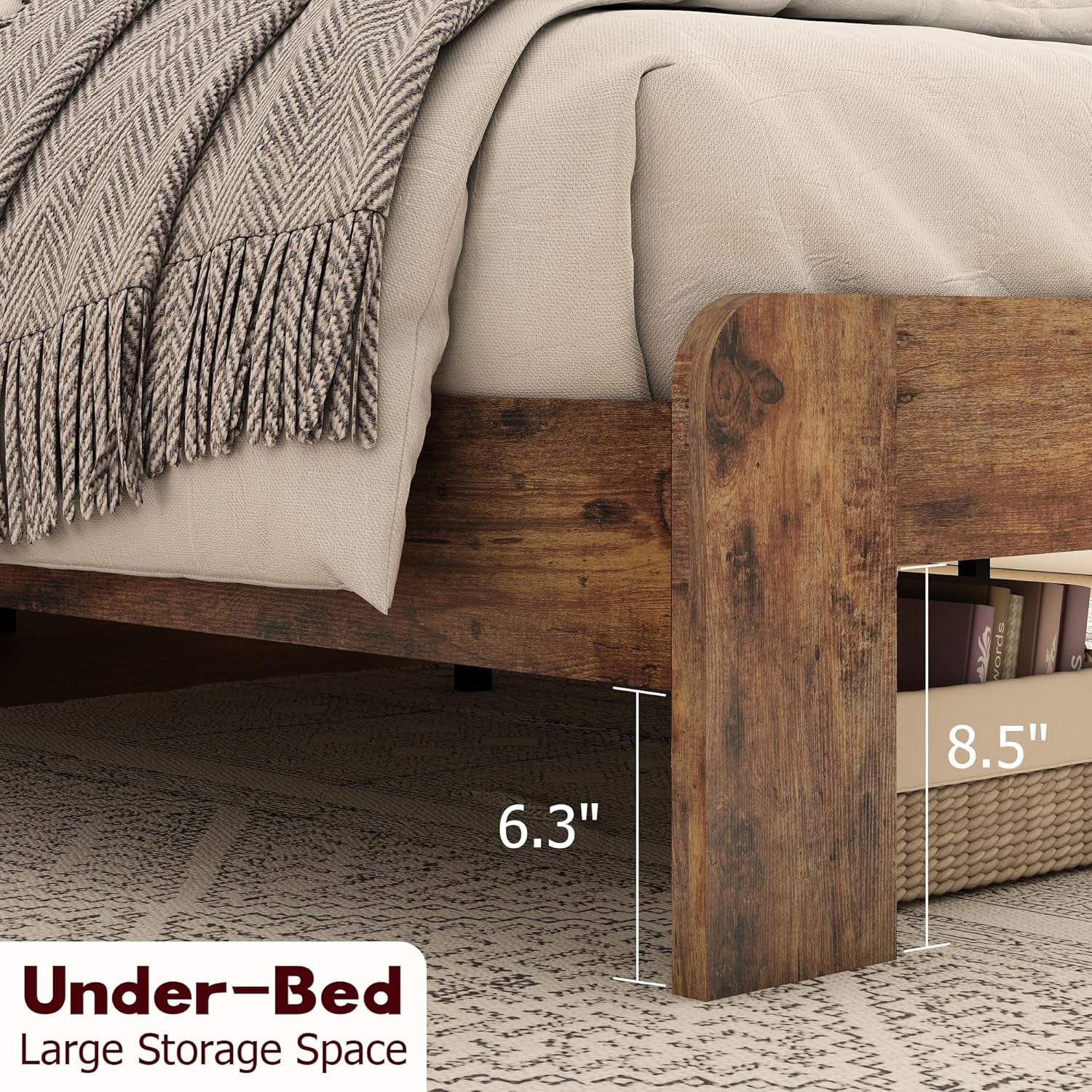 NNOOTK Full Size Bed Frame, Rustic Vintage Platform Bed Frame with Wood Headboard and Footboard, 12 Wood Slats Support, No Box Spring Needed (Dark Brown, Full)