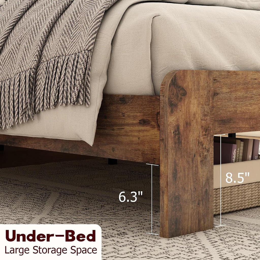 NNOOTK King Size Bed Frame, Rustic Vintage Platform Bed Frame with Wood Headboard and Footboard, 12 Wood Slats Support, No Box Spring Needed (Dark Brown, King)