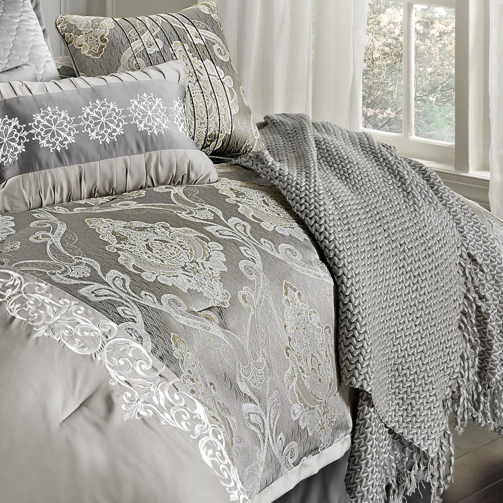 Riverbrook Home Elegant Collection Comforter Set, King, Kacee - Platinum, 12-Piece Set