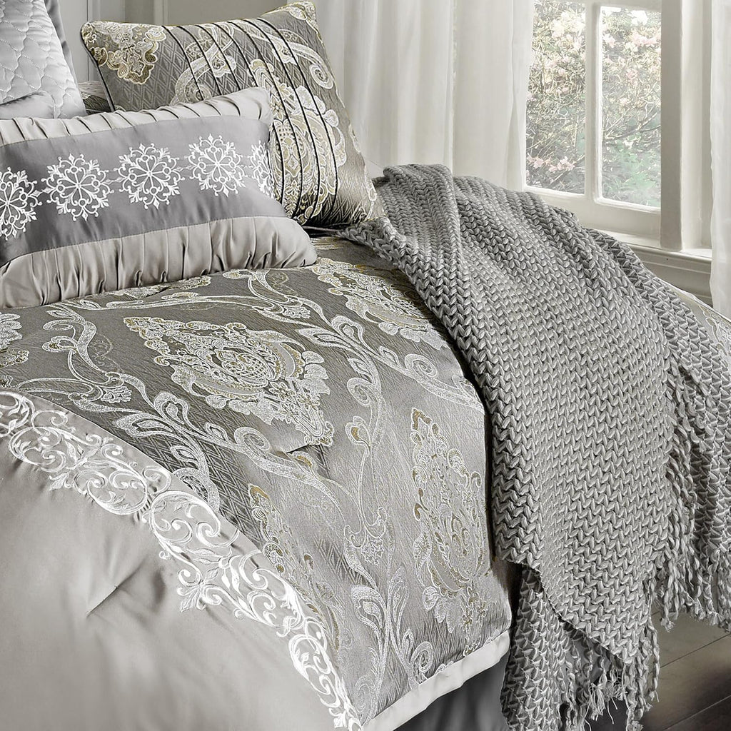 Riverbrook Home Elegant Collection Comforter Set, Queen, Kacee - Platinum, 12-Piece Set
