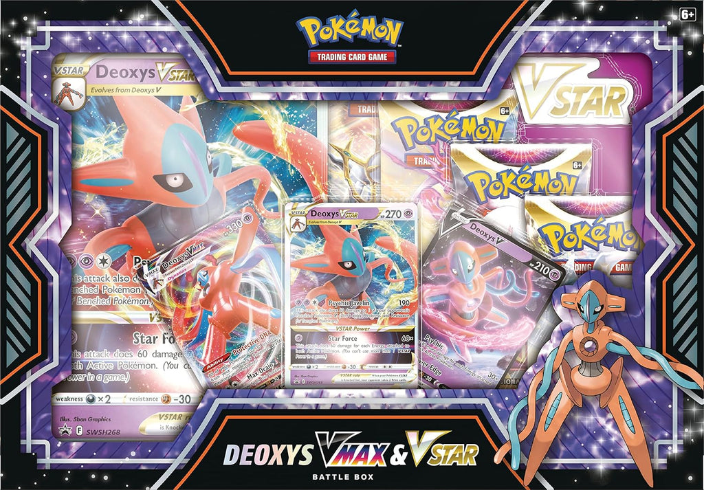 Pokémon TCG: Deoxys VMAX & VSTAR Battle Box (3 Foil Promo Cards, 1 Oversize Foil Card & 4 Booster Packs)