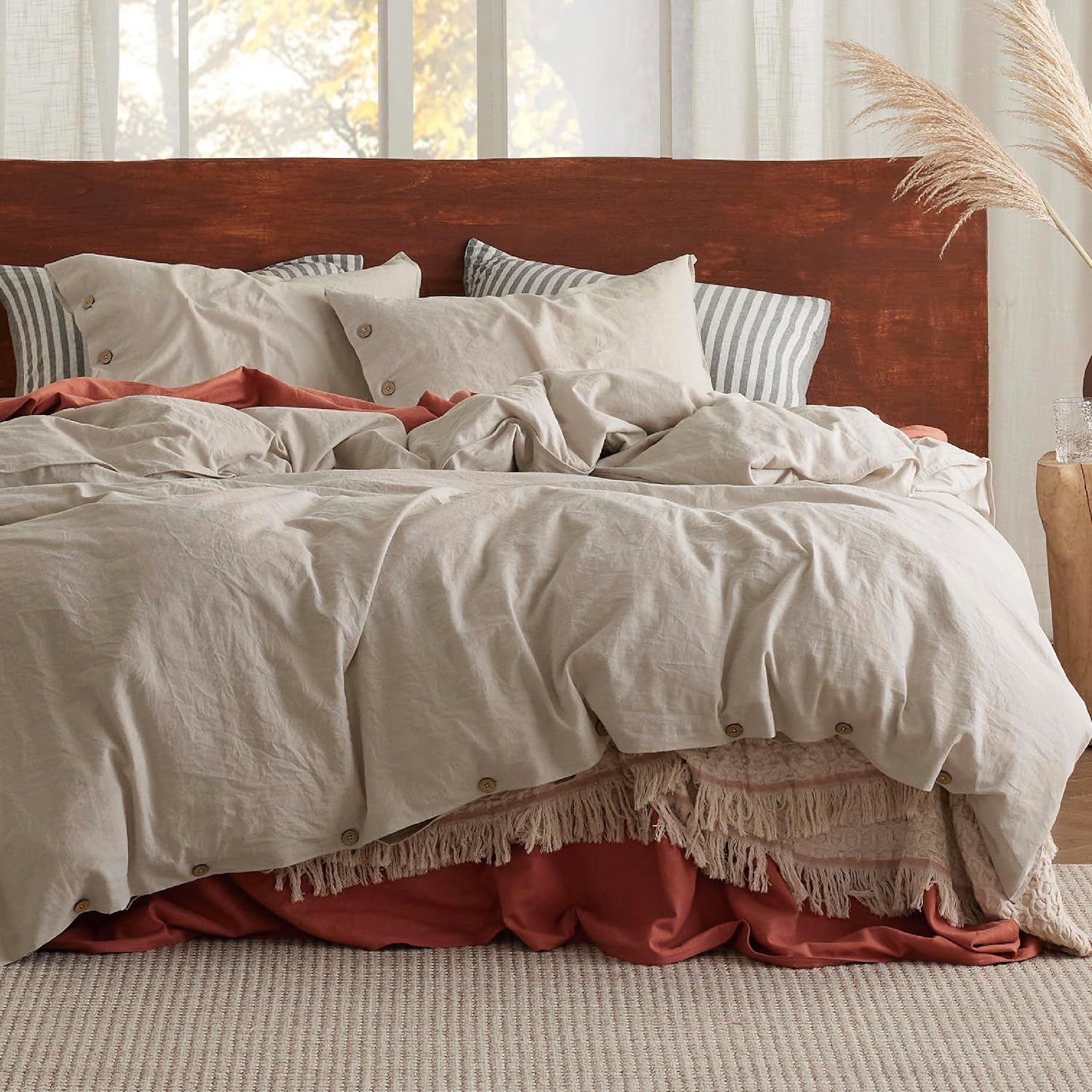 Bedsure Linen Duvet Cover Queen - Linen Cotton Blend Duvet Cover, PureWoven Cooling & Breathable Bedding Set for Hot Sleepers, Moisture Wicking & Durable Cover Set 3 Piece (Natural Color)