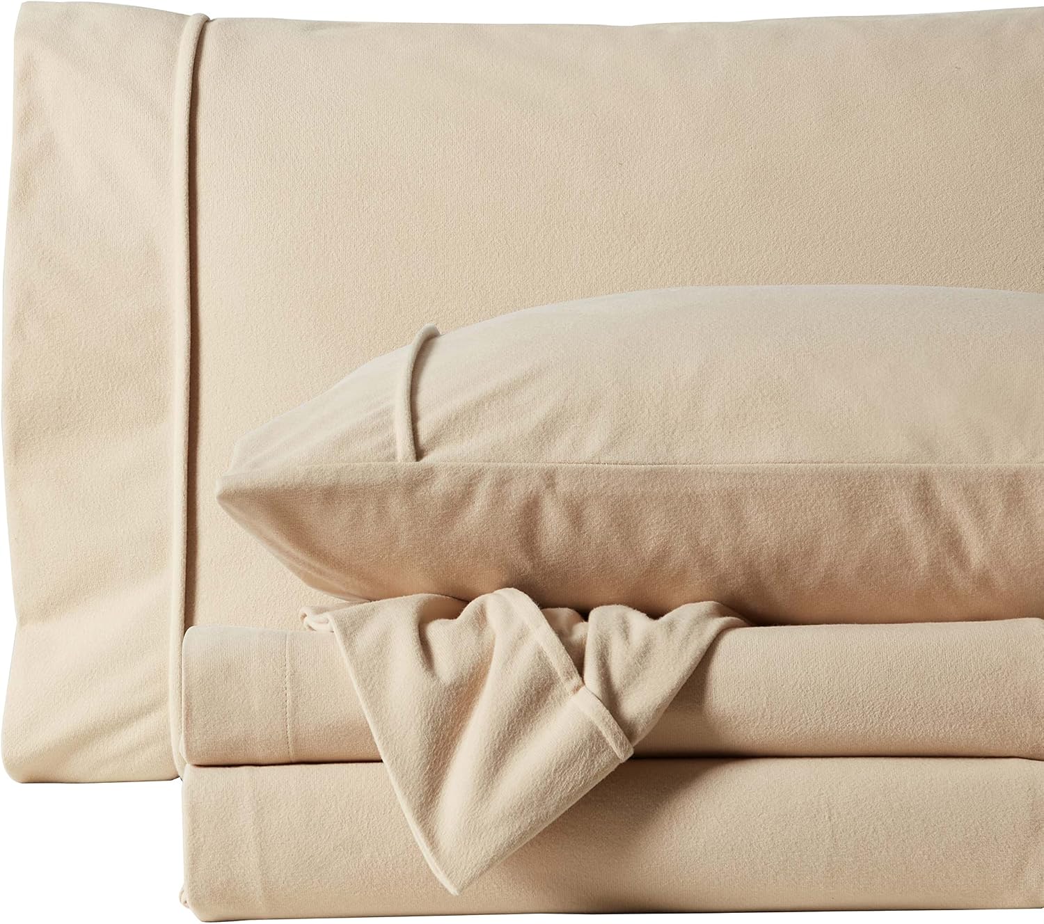 Flannel Sheets Warm and Cozy Deep Pocket Breathable All Season Bedding Set with Fitted, Flat and Pillowcases, Full, Beige, (Pack of 8)