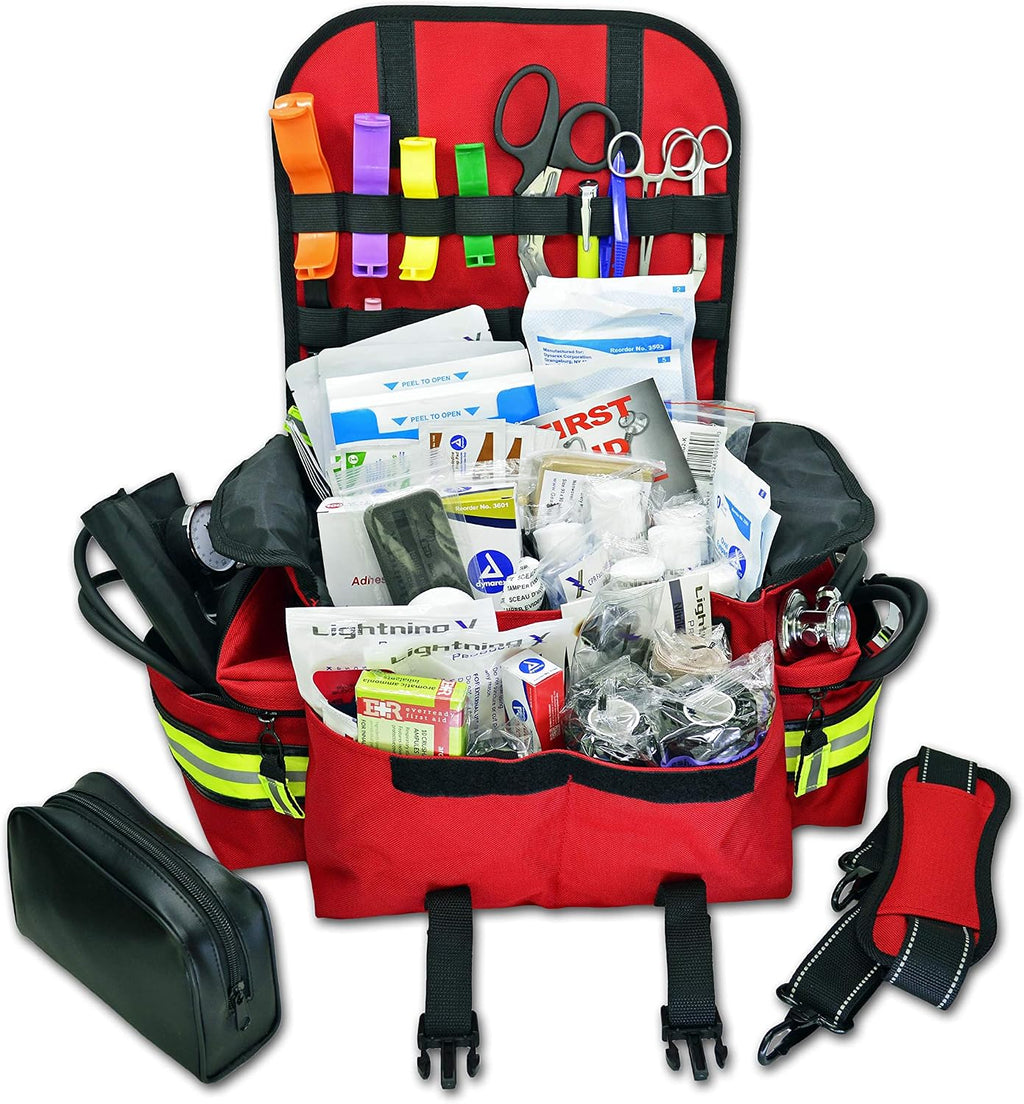 Lightning X Small First Responder EMT EMS Trauma Bag Stocked First Aid Fill Kit B (Red)