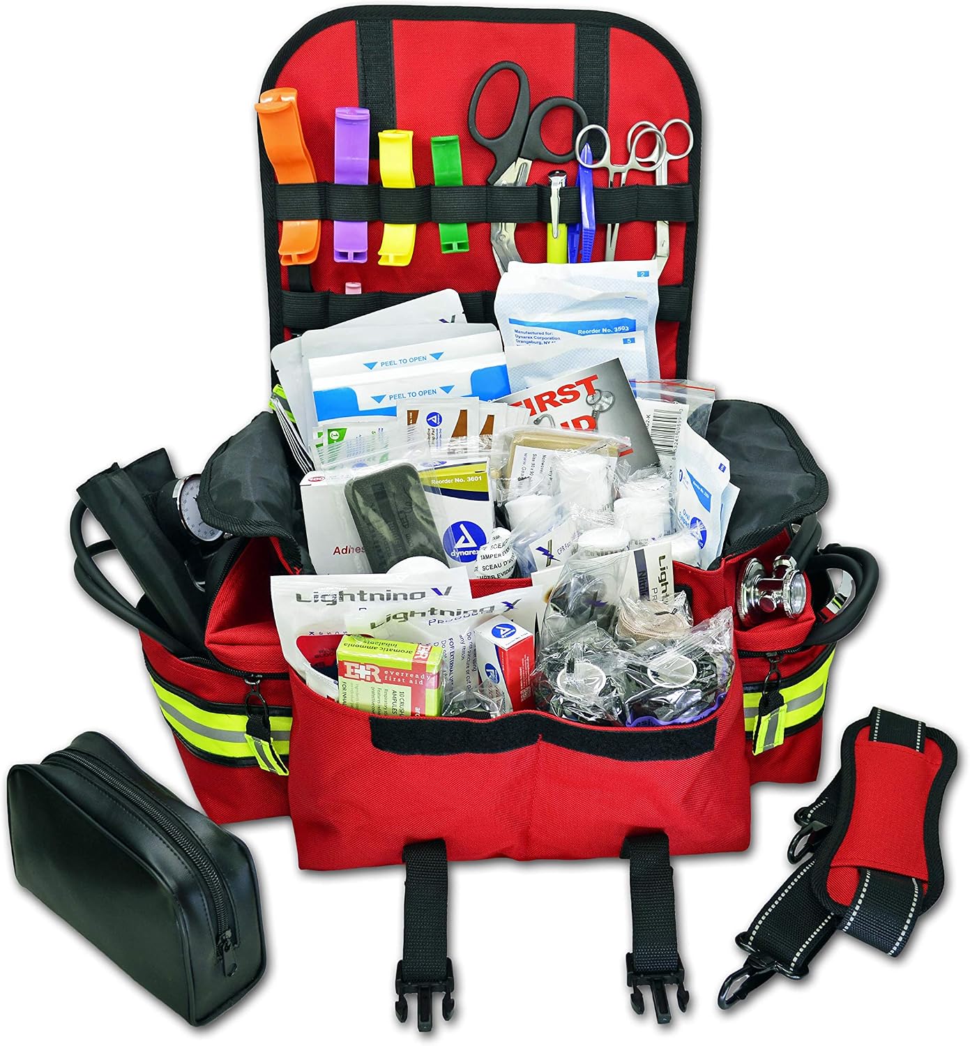 Lightning X Small First Responder EMT EMS Trauma Bag Stocked First Aid Fill Kit B (Red)
