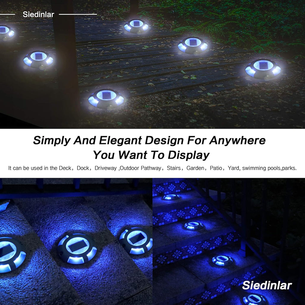 SIEDiNLAR Solar Deck Lights Driveway Dock Light LED Solar Powered Outdoor Waterproof Road Markers for Step Garden Sidewalk Stair Ground Pathway Yard 16 Pack (Blue)