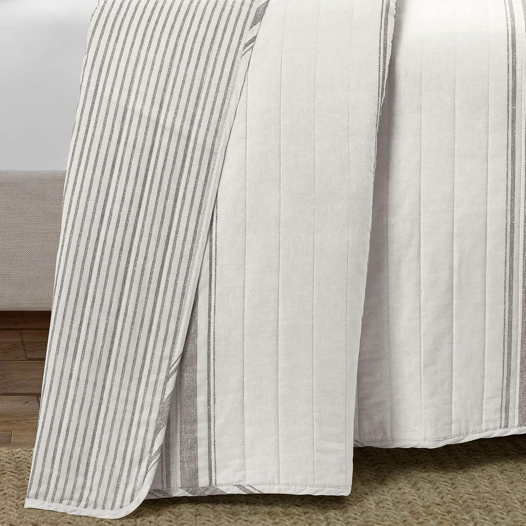 Lush Decor Farmhouse Stripe Reversible Cotton Quilt California King Size 3 Piece Set Gray - Farmhouse Bedding Set - Cal King Quilt - Striped Bedding