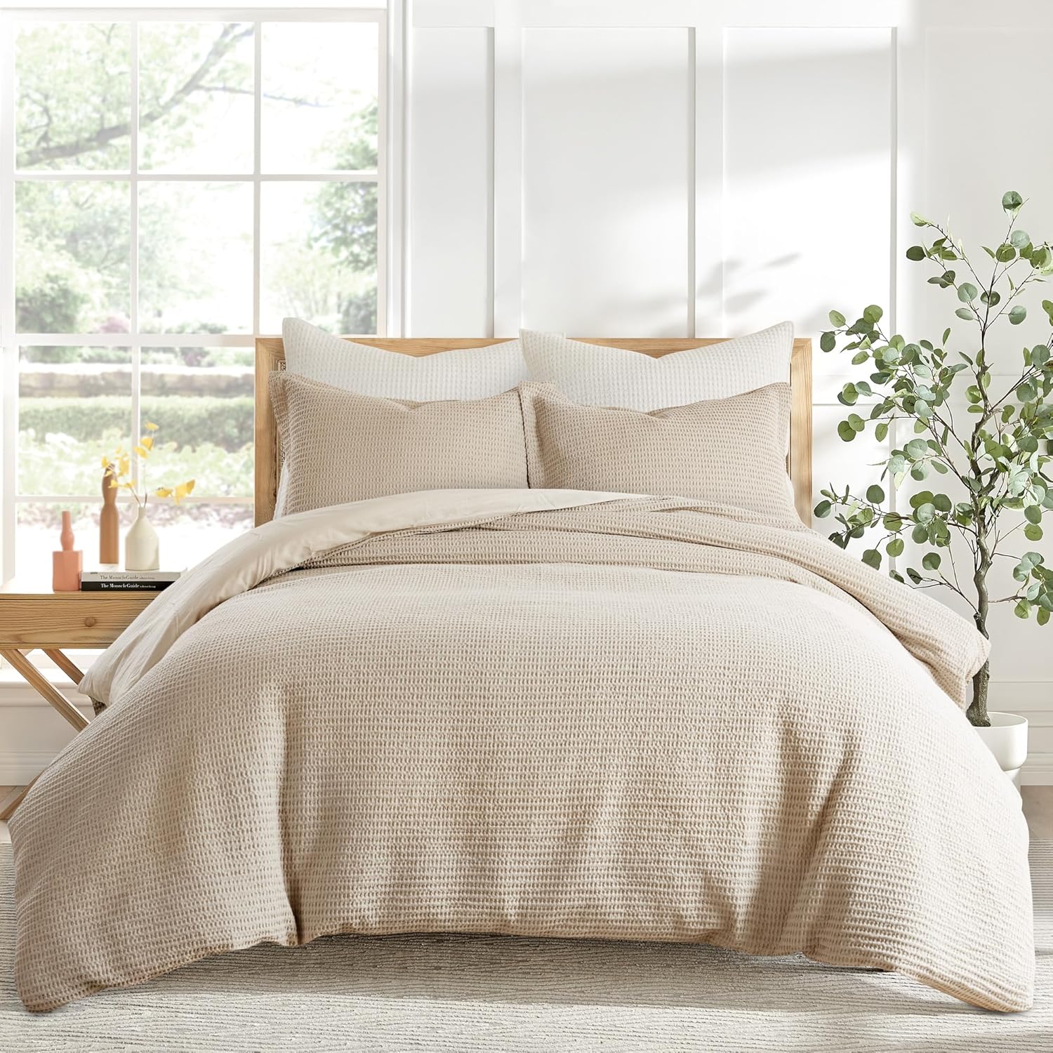 Levtex Home Cloud Waffle Full/Queen Comforter Set (90x94in) with 2 Pillow Shams (26x20in) - Solid Waffle Cotton Texture - Taupe - 100% Cotton Full/Queen Size Comforter Set - Soft, Pre-Washed