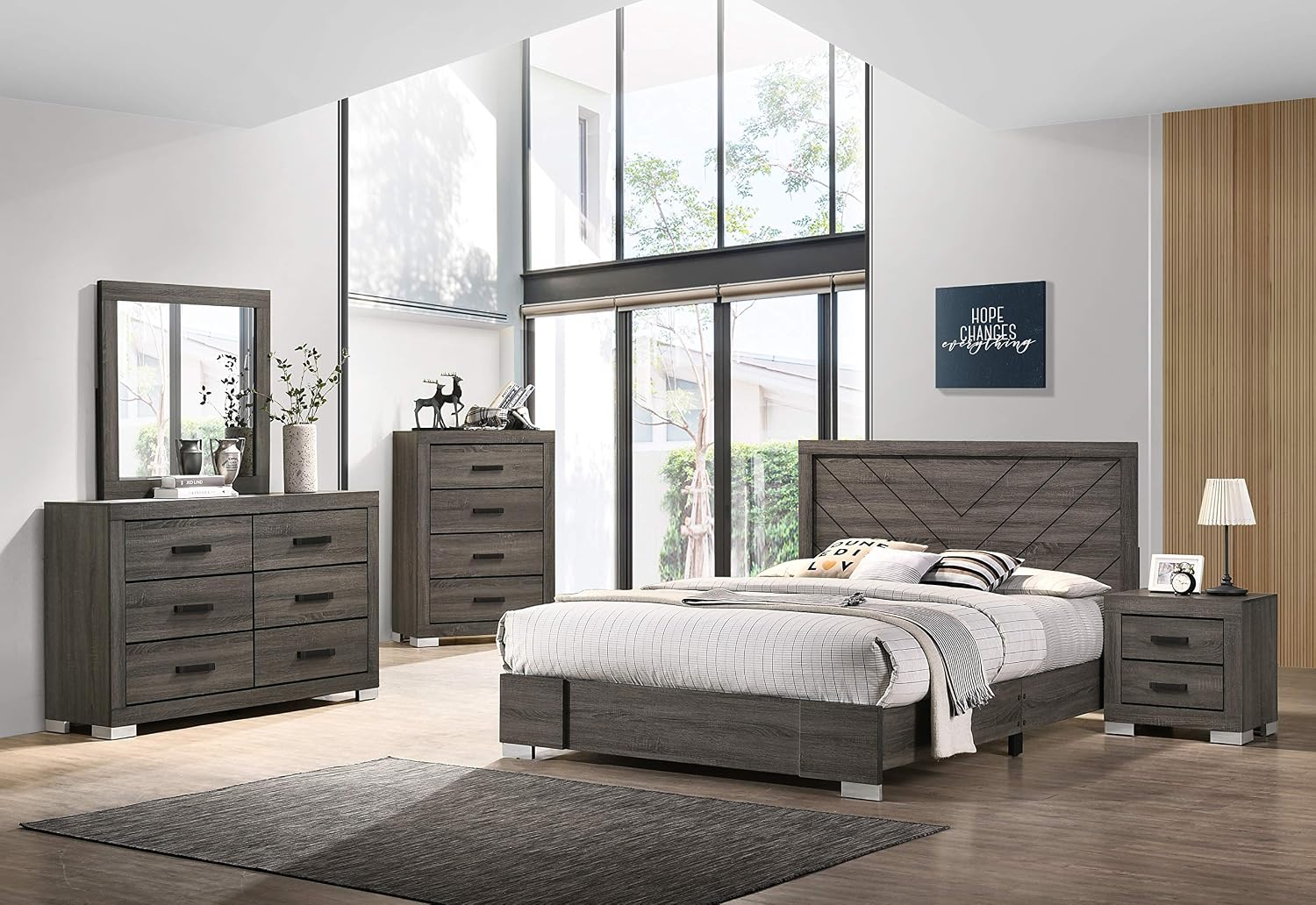 Kings Brand Furniture – Lorain 6-Piece King Size Gray Bedroom Set. Bed, Dresser, Mirror, Chest & 2 Nightstands