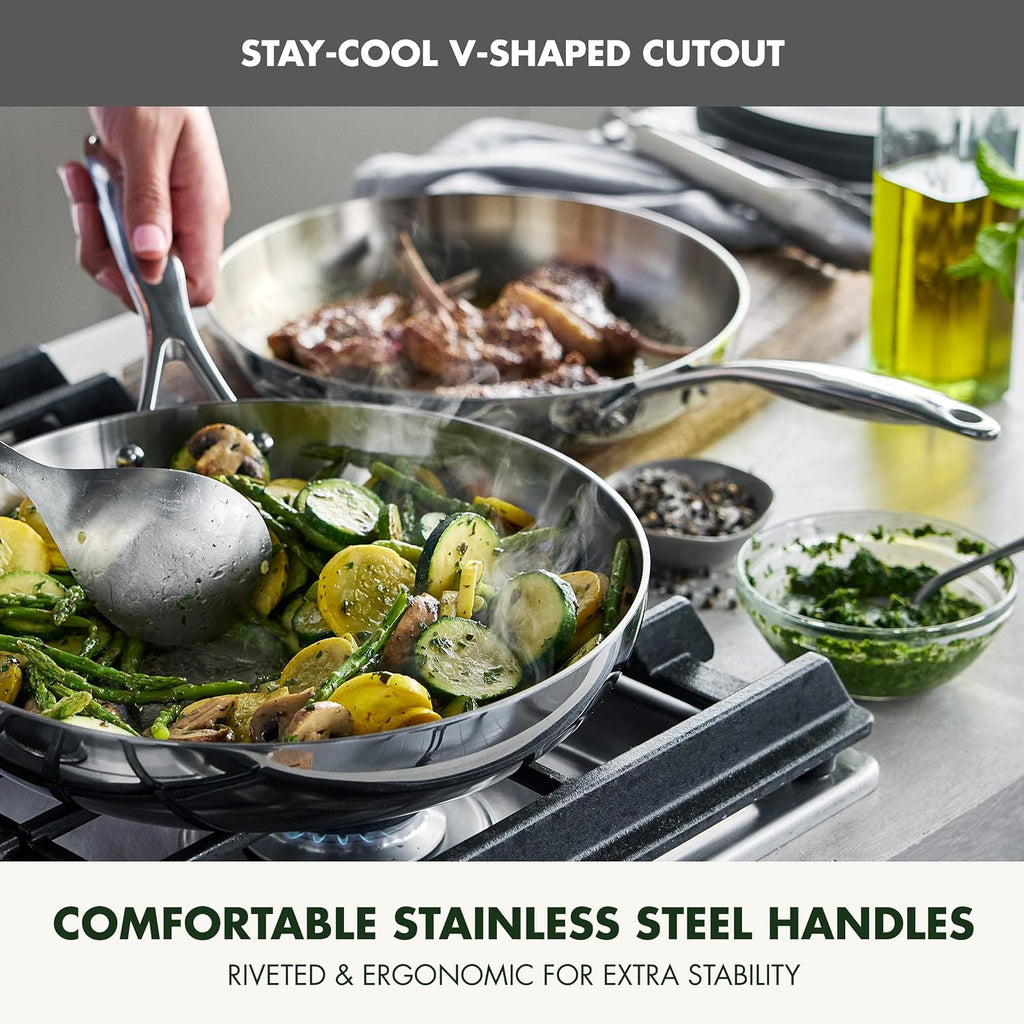 GreenPan Valencia Pro Tri-Ply Stainless Steel 8', 9.5' & 11' Frying Pan Skillet Set, Induction Ready, Mirror Finish, Dishwasher Safe & Oven/Broiler Safe to 600F, Compatible with All Cooktops
