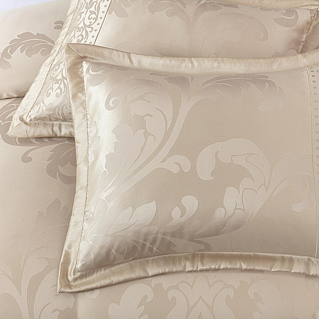 Chezmoi Collection Royale 7-Piece Jacquard Floral Comforter Set, Oversized Queen, Champagne