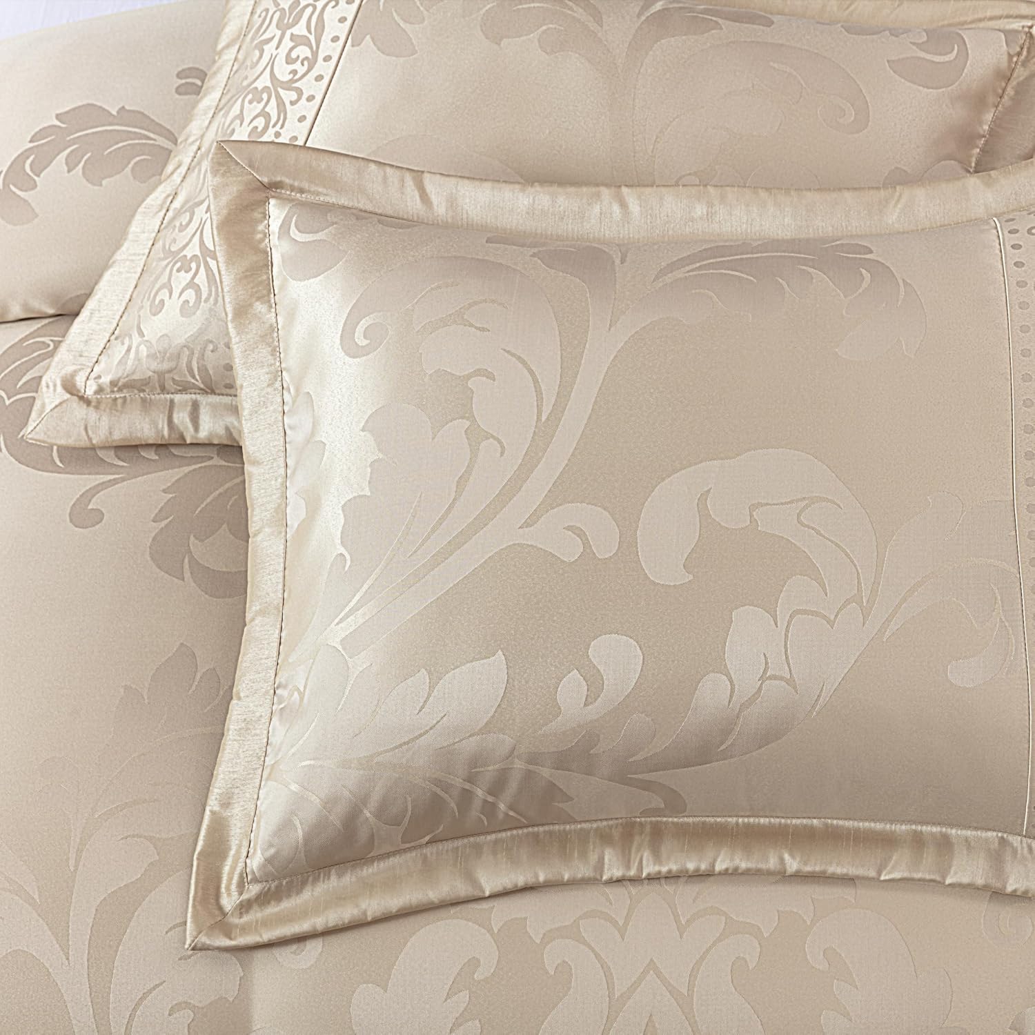 Chezmoi Collection Royale 7-Piece Jacquard Floral Comforter Set, Oversized King, Champagne