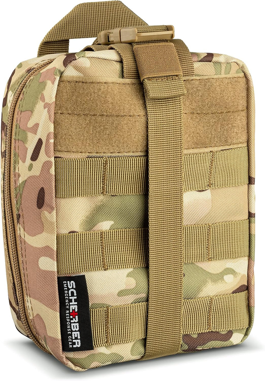 Scherber Premium IFAK Kit Trauma Pack | HSA/FSA Approved | SOF Tourniquet, QuikClot 4x4 HyFin Chest Seal, Israeli Bandage | Fully Stocked MOLLE Pouch for Gunshot, Bleeding, Major Wound Care (Camo)