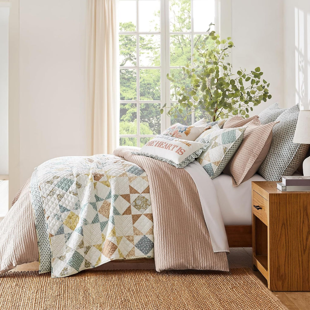 Levtex Home Cloud Waffle King/Cal King Comforter Set (106x94in) with 2 Pillow Shams (36x20in) - Solid Waffle Cotton Texture - Blush - 100% Cotton King Size Comforter Set - Soft, Pre-Washed