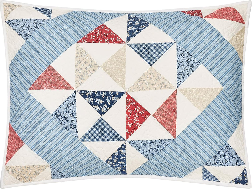 Modern Heirloom Americana Heartland Quilt Set, Full/Queen | Pieced Sashing with Printed Star & Pinwheel Blocks| Red, White, and Blue| Cotton Face and Fill| 3-Piece