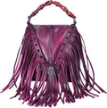 ZLYC Women's Leather Bamboo Hand Strap Featured Fringe Bohemian Tassel Studed Cross Body Bag