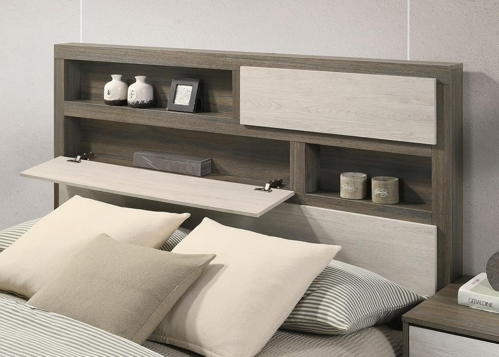 Coaster Home Furnishings Fenwick Contemporary 5-Piece Bedroom Set Eastern King Size Bookcase Bed Frame 48-inch Headboard Grey Oak/Almond 224981KE-S5