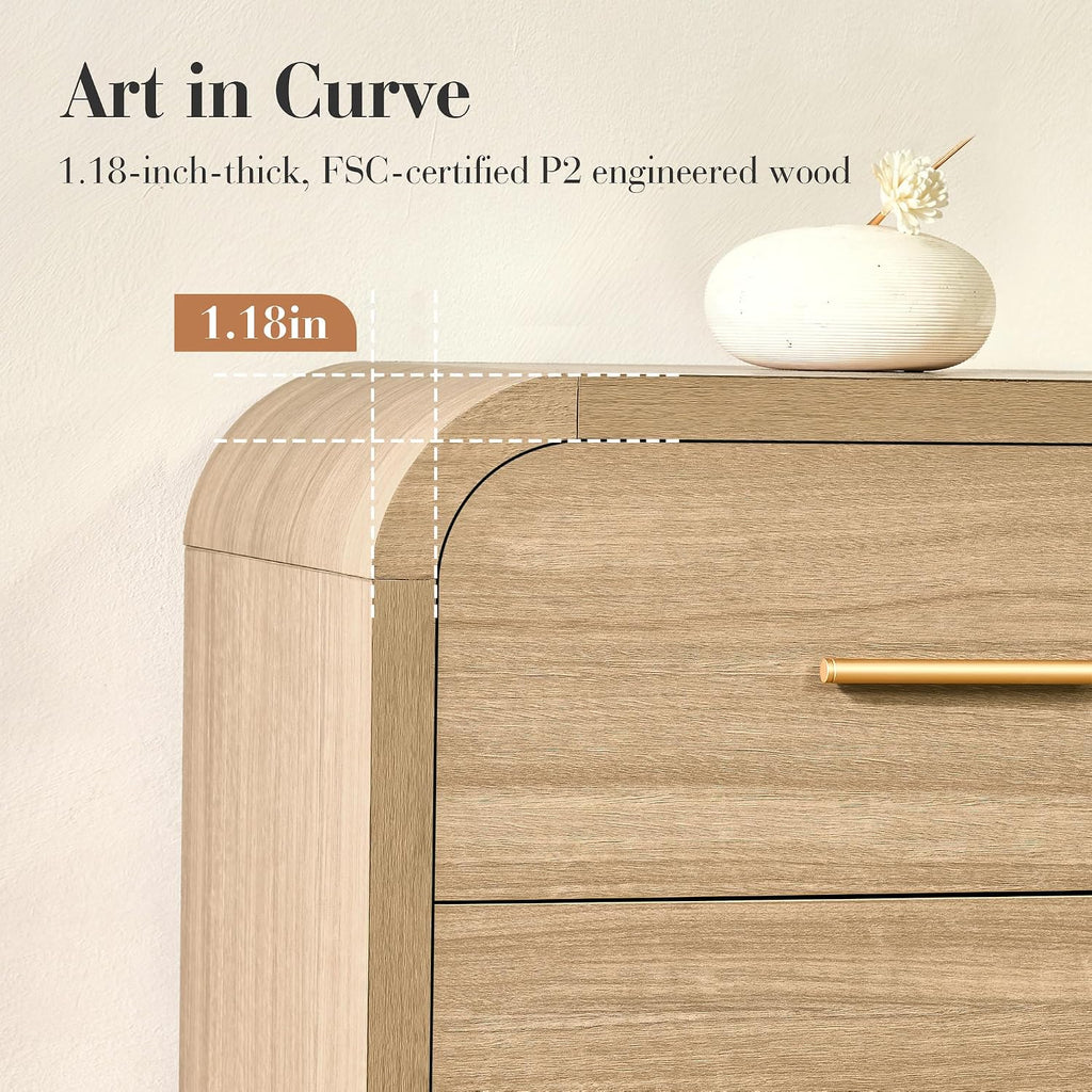 Curved 5-Drawer Dresser for Bedroom, 45.59' Tall Modern Chest of Drawers, Wooden Chest of Drawers for Living Room, Closet Storage Organizer Furniture, Nursery, Hallway, Oak