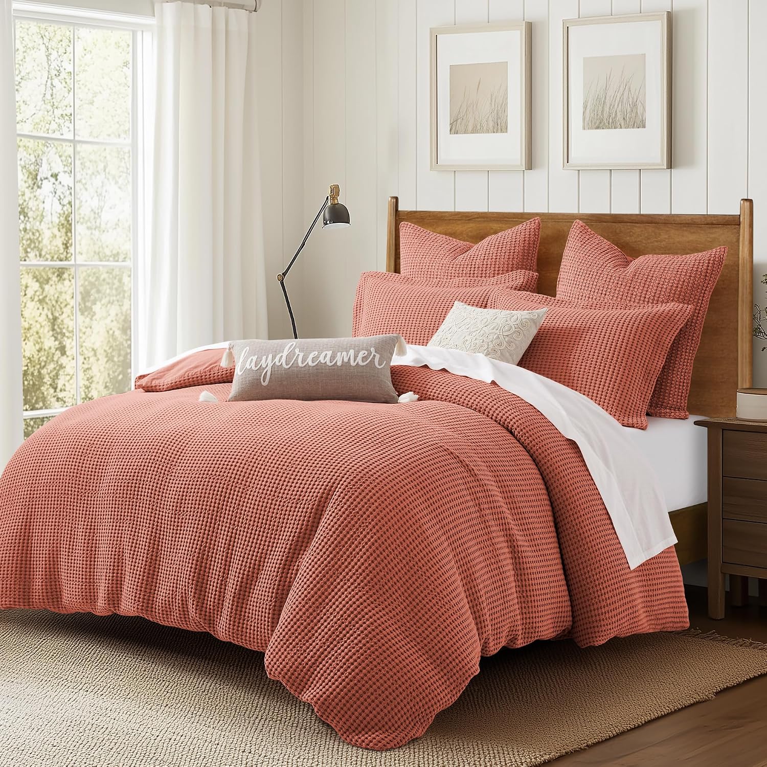 Levtex Home Mills Waffle Queen Duvet Cover Set (90x94in) with 2 Pillow Shams (26x20in) - Adobe - 100% Cotton Queen Size Duvet Cover Set - Soft, Pre-Washed