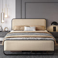 SHA CERLIN Full Size Platform Metal Bed Frame with Curved Upholstered Headboard and Footboard, Large Under Bed Storage, No Box Spring Needed, Modern, Beige