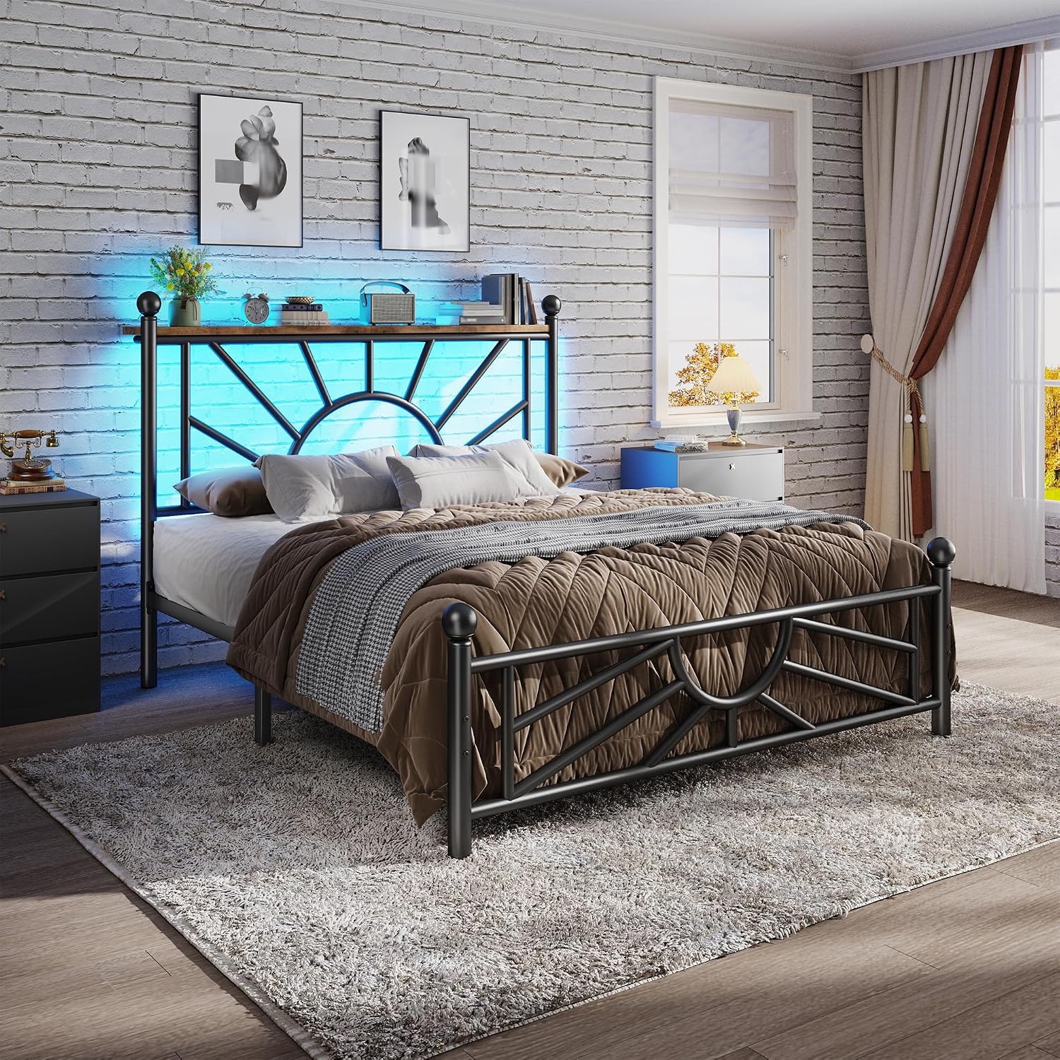 Homkdom 14 inch Twin Metal Platform Bed Frames with Headboard and Footboard, Victorian Twin Bed Frame with Under Bed Storage/No Box Spring Needed/Noise-Free/Easy Assembly, Black