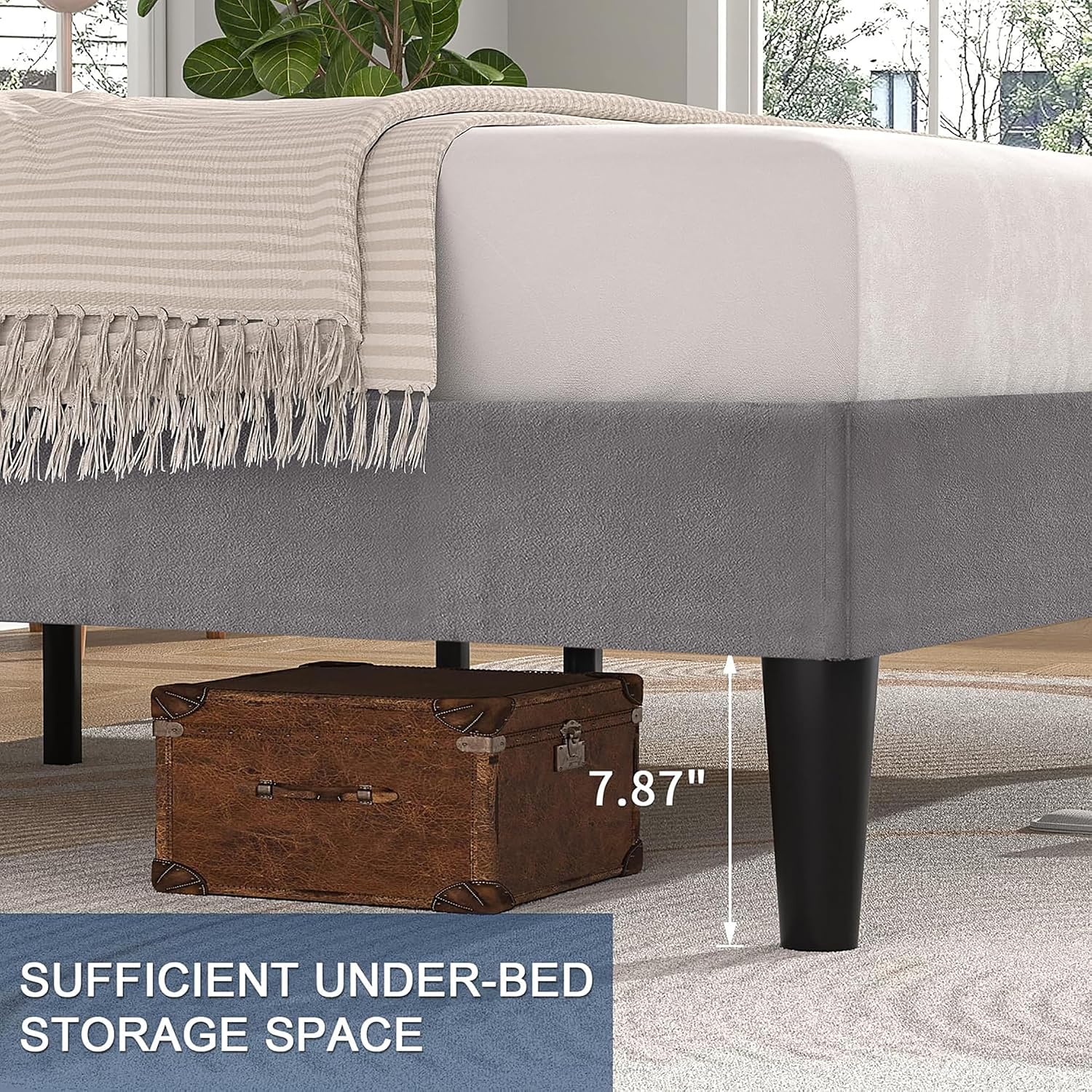 VECELO Full Size Upholstered Bed Frame with Adjustable Headboard, Velvet Platform Bedframe Mattress Foundation, Strong Wood Slat Support, No Box Spring Needed, Charcoal Grey