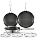 Cooks Standard Hybrid Mutli-Ply Clad 8, 10 and 12 Inch Nonstick Frying Pan, Stainless Steel Skillet with Tempered Glass Lids, Cool Handle, Oven Safe, Compatible with All Stovetops, 3-Piece