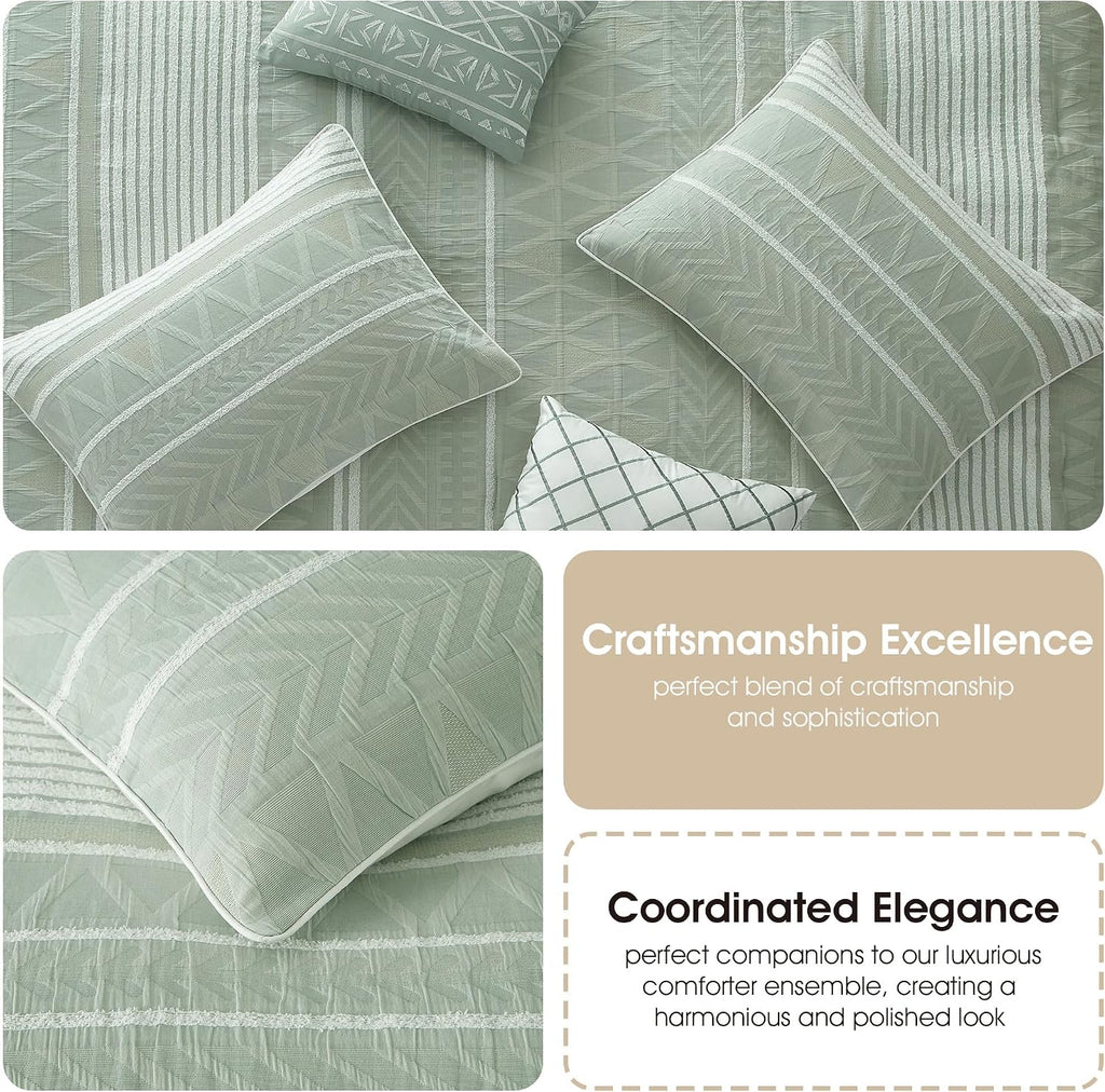 Stratford Park Cotton California King Comforter Set, Sage Geometric Jacquard Bedding Set, Cozy 6 Piece Bedding Set, Bedskirt, Pillows & Shams, Home Decor