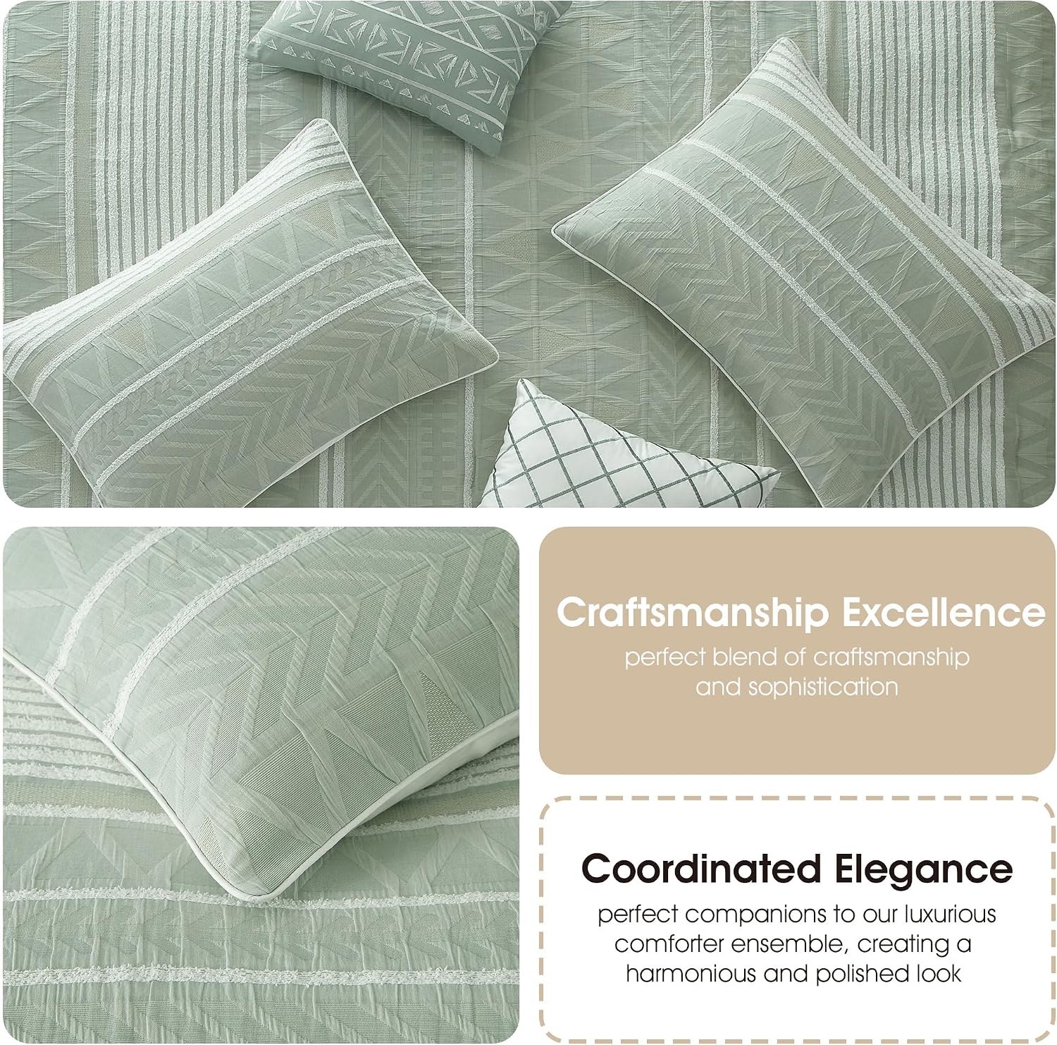 Stratford Park Cotton California King Comforter Set, Sage Geometric Jacquard Bedding Set, Cozy 6 Piece Bedding Set, Bedskirt, Pillows & Shams, Home Decor