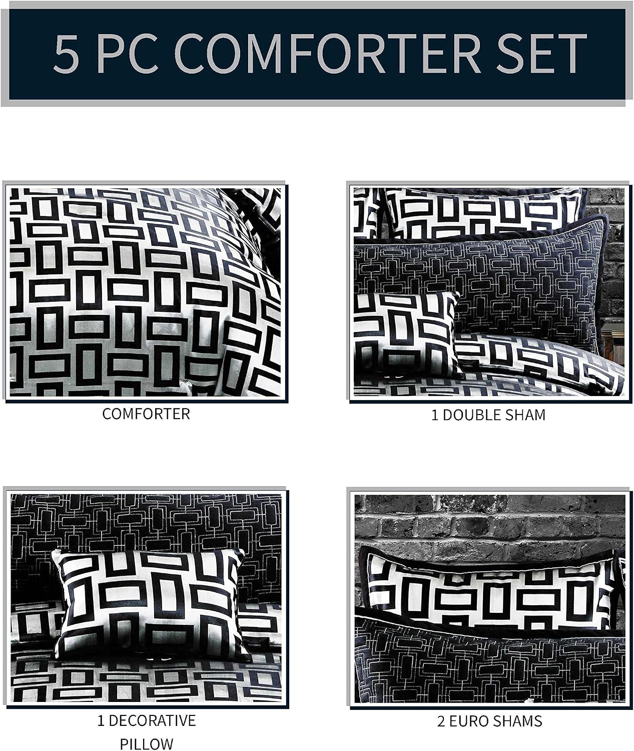 Riverbrook Home Elegant Collection Comforter Set, King, Kacy - Graphite/Black, 5-Piece Set