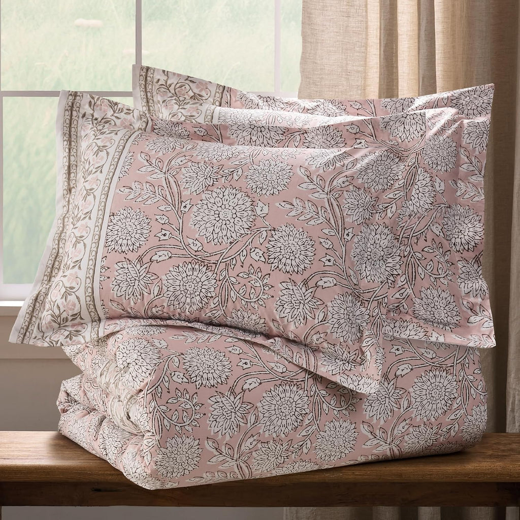 Levtex Home Adare Blush Reversible Full/Queen Comforter Set (90x94in) with 2 Pillow Shams (26x20in) - Floral Bedding - Blush and White - 100% Cotton Full/Queen Size Comforter Set - Soft, Pre-Washed