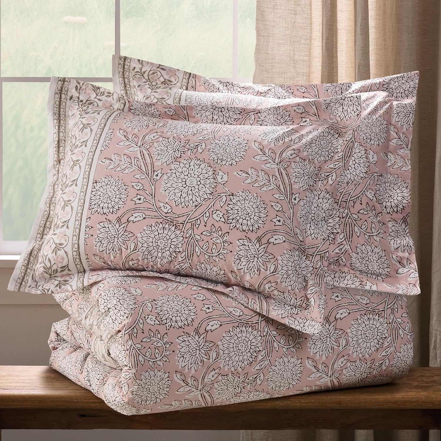 Levtex Home Adare Blush Reversible Full/Queen Comforter Set (90x94in) with 2 Pillow Shams (26x20in) - Floral Bedding - Blush and White - 100% Cotton Full/Queen Size Comforter Set - Soft, Pre-Washed