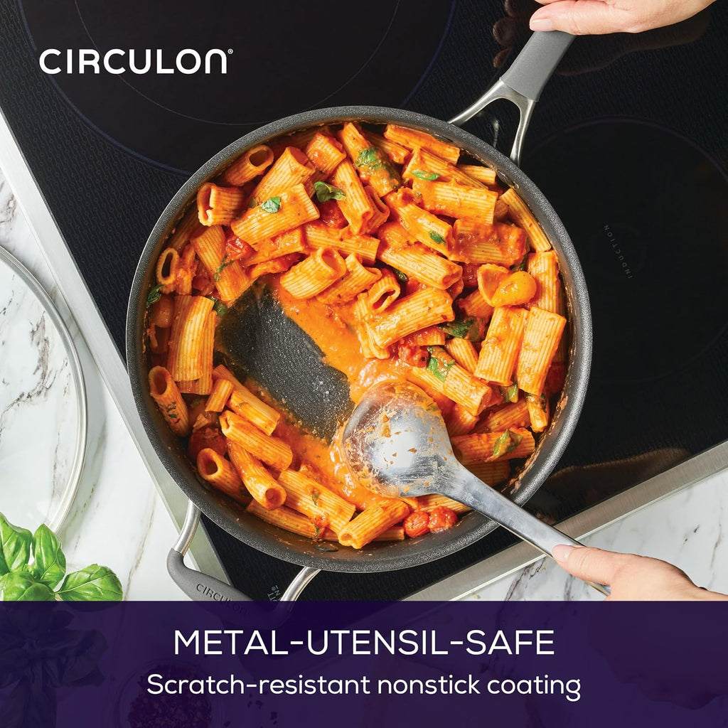 Circulon A1 Series with ScratchDefense Nonstick Induction Cookware, Large Saute Pan with Lid, Nonstick Pan, 5-Quart, Graphite