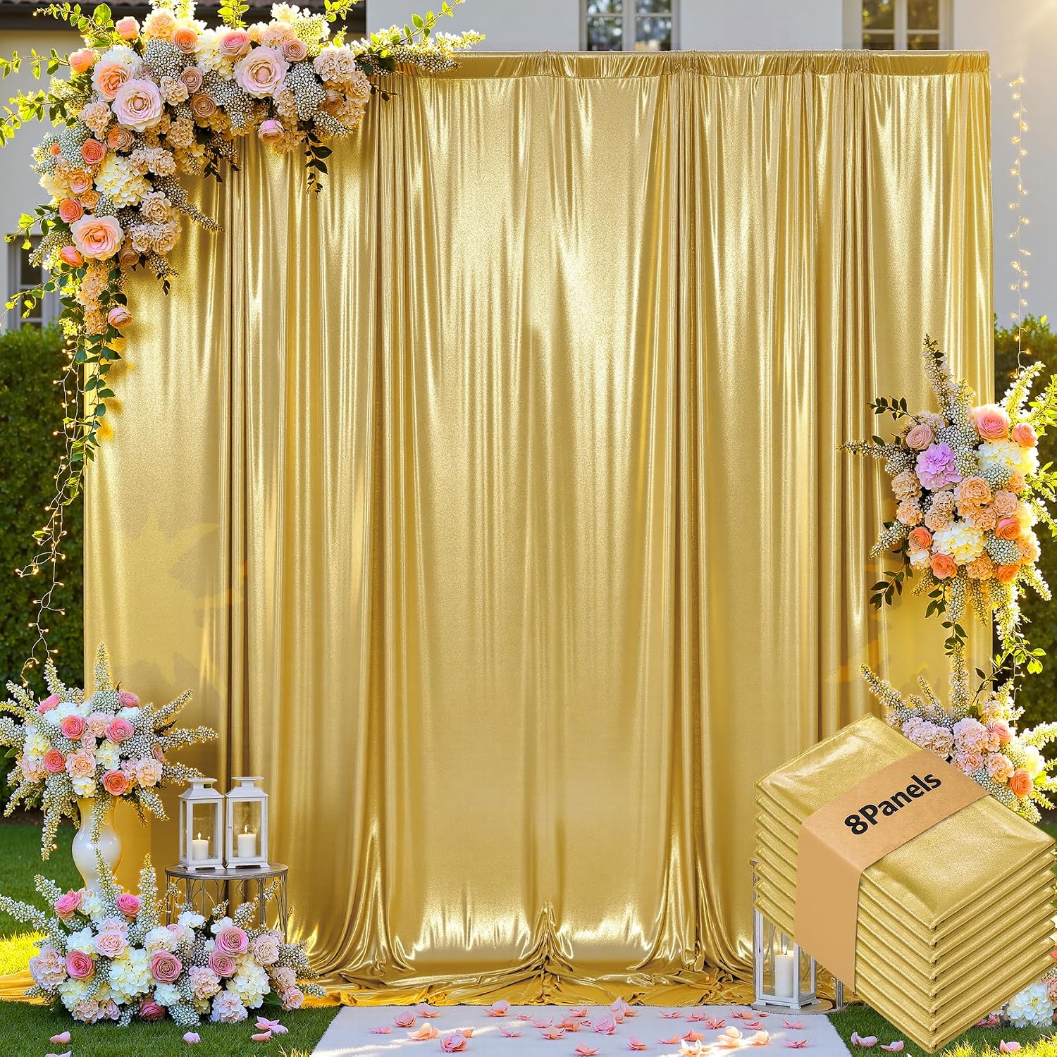 40ftx10ft Thick Gold Glitter Backdrop Curtain for Parties, Wrinkle Free Sparkling Sequin Backdrop Drapes, 8 Panels 5x10ft Shimmer Photo Back Drop Cloth for Wedding Birthday Photography Background