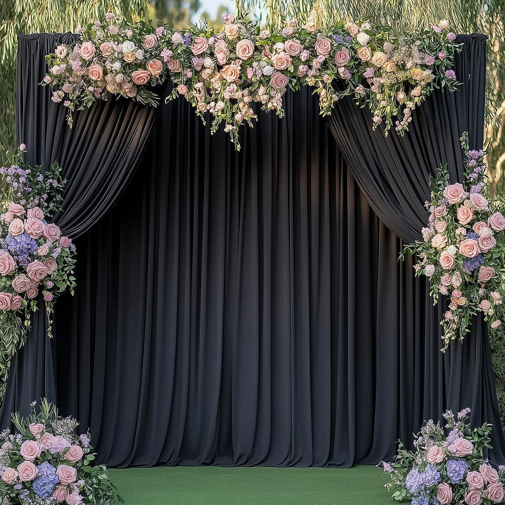 60ftx14ft Wrinkle Free Black Backdrop Curtain, 12 Panels 14FT Height Black Wedding Backdrop Drapes, Silky Polyester Back Drop Cloth for Birthday Photography Background Party Backdrop Draping