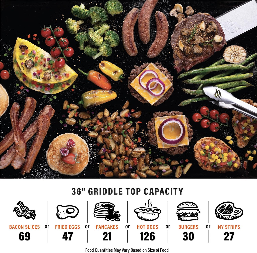 Blackstone 2309 Iron Forged 36' Omnivore Griddle with X-Braced Hood and Enclosed Cabinet, Powder Coated Steel, Black