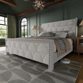 OHOHOLIVE King Size Bed Frame with 56' Headboard - 1000LBS Capacity Support, Velvet Upholstered Wingback Platform Bed Frame, Noise Free, Sturdy Wooden Slat Support
