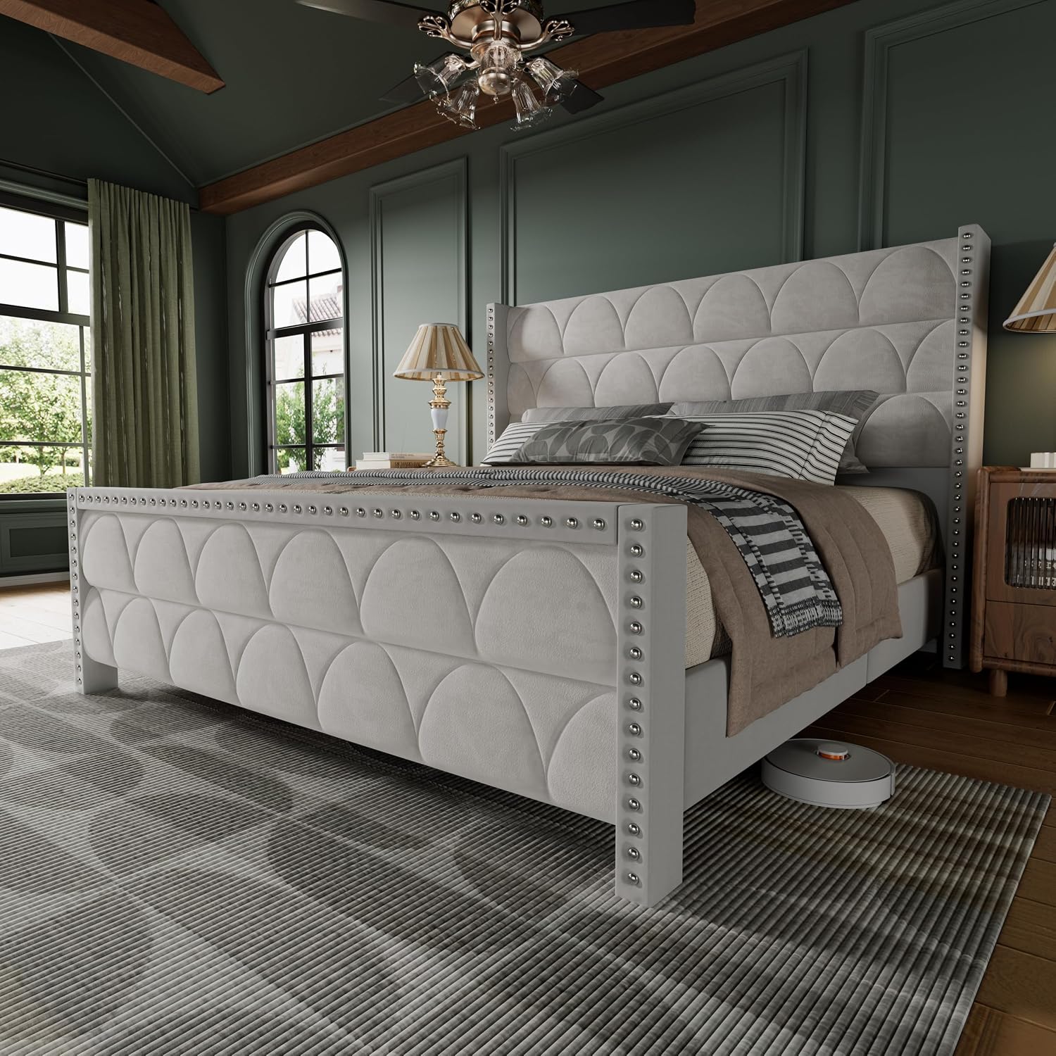 OHOHOLIVE King Size Bed Frame with 56' Headboard - 1000LBS Capacity Support, Velvet Upholstered Wingback Platform Bed Frame, Noise Free, Sturdy Wooden Slat Support