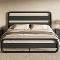 SHA CERLIN Full Size Metal Bed Frame with Wooden Headboard and Footboard, Heavy Duty Oval-Shaped Platform Bed Frame with 10' Under-Bed Storage, Noise Free, No Box Spring Needed, Black