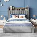 EnHomee Twin Fabric Upholstered Bed Frame with 2-Tier Vertical Channel Tufted Headboard and 2 Storage Drawers, Extra Storage Space for Bedroom Apartment,Grey